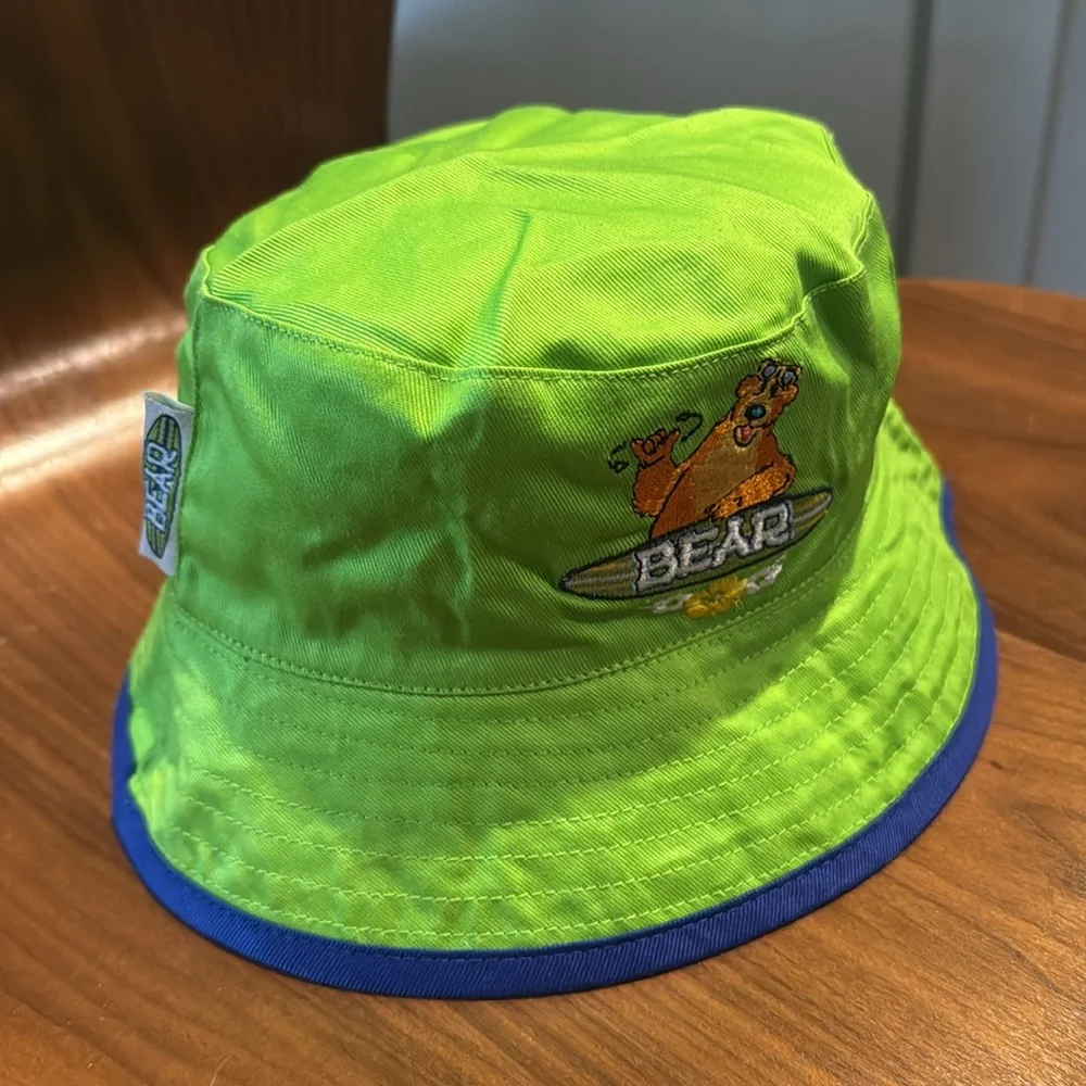 Vintage Bear in the Big Blue House cotton green bucket hat embroidered Bear nwot
